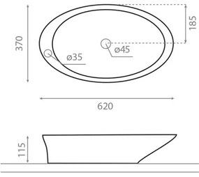 Bathco 4020 - Umývadlo na dosku PURE 62x37 cm porcelán/biela