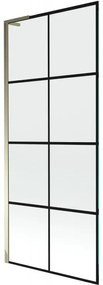 Mexen Next L, 1-krídlová vaňová zástena 80 x 150 cm, 6mm číre sklo-čierny vzor, zlatý lesklý profil, 895-080-000-03-77-50