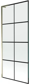 Mexen Next L, 1-krídlová vaňová zástena 80 x 150 cm, 6mm číre sklo-čierny vzor, zlatý lesklý profil, 895-080-000-03-77-50