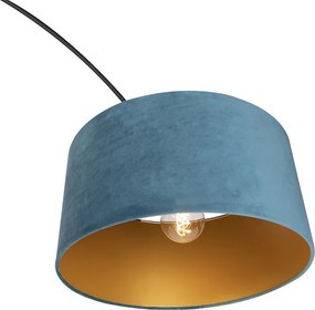 Oblúková lampa čierna zamatový tienidlo modrý so zlatom 50 cm - XXL