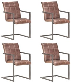 Jedálenské stoličky s perovou kostrou 4 ks ošúchané hnedé pravá koža