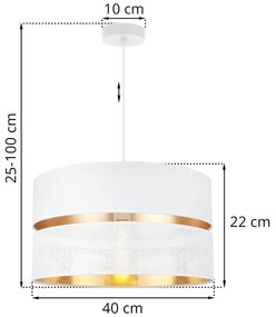 Závesné svietidlo Asti, 1x PVC/biele textilné tienidlo, (fi 40cm), g, w