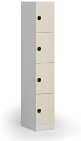 Šatníková skrinka s úložnými boxmi, 4 boxy, 1850 x 300 x 500 mm, kódový zámok, laminované dvere, breza