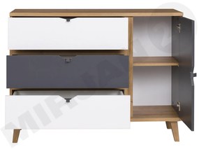 Komoda Thalia TM09 K1D3SZ (dub zlatý + grafit + biela). Vlastná spoľahlivá doprava až k Vám domov. 1058335