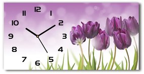 Vodorovné Sklenené hodiny na stenu Fialové tulipány pl_zsp_60x30_f_52340543