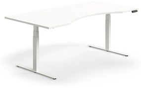 Výškovo nastaviteľný stôl QBUS, s výrezom, 2000x1000 mm, biely rám, biela
