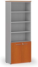 Kombinovaná kancelárska skriňa PRIMO GRAY, dvere na 2 poschodia, 800 x 420 x 2128 mm, sivá/čerešňa