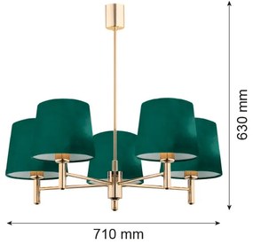 Argon 2145 - Luster na tyči PONTE 5xE27/15W/230V zelená/mosadz