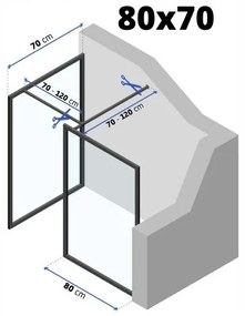 Rea - Bler sprchový kút 70x80cm, 8mm číre sklo, čierny profil, KOMPL-BLER070080