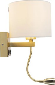 Zlatá nástenná lampa USB s bielym tienidlom - Brescia Combi