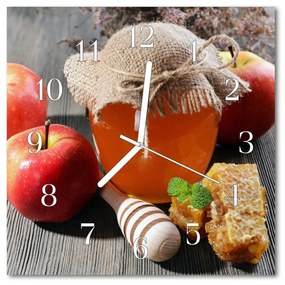 Nástenné sklenené hodiny Medové jablko 30x30 cm
