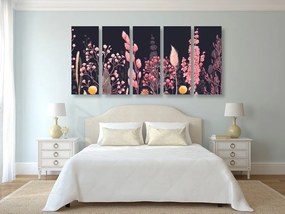 5-dielny obraz variácie trávy v ružovej farbe - 200x100