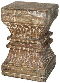 Hnedý drevený podstavec / stôl s rezbou Grimaud Unit - 25*25*38 cm