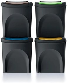 Odpadkový kôš na triedenie odpadu, 4ks x 25l SORTIBOX XL - čierne