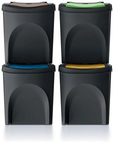 Prosperplast Odpadkový koš na třídění odpadu, 4ks x 25l SORTIBOX XL - černé