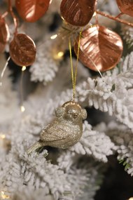 LUX zlatá vianočná ozdoba zimný vtáčik 5cm 1ks