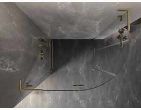 Mexen Lunar, L polkruhový výklopný sprchový kút 90 x 80 cm, 8mm číre sklo, zlatý matný profil, 833L-090L-080P-55-00