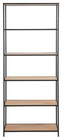 Regál v dekore duba v čierno-prírodnej farbe 77x185 cm Seaford – Actona