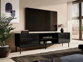 TV stolík\skrinka Koda 200 K, Farby: biely / biely lesk + zlatá