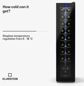 Klarstein Shiraz 18 Slim Uno, chladnička na víno, 18 fliaš, 5 - 18 °C, dotykové ovládanie