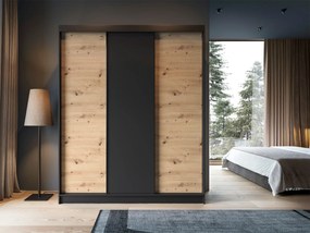 Šatní skříň Esville 180 cm dub Artisan/černá