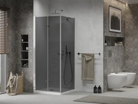 Mexen Lima, sprchový kút so skladacími dverami 100 (dvere) x 100 (stena) cm, 6mm šedé sklo, chrómový profil + slim sprchová vanička biela + chrómový sifón, 856-100-100-01-40-4010