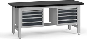 Pracovný stôl do dielne G4 s 2 závesnými boxami na náradie, MDF + PVC doska, 8 zásuviek, 1800 x 750 x 800 mm, grafit