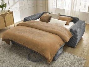 Tmavosivá menčestrová pohovka na každodenné spanie/rozkladacia 220 cm Hugo – Bobochic Paris