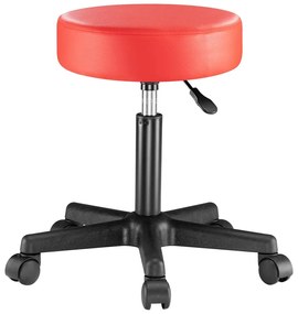 Casaria Taburetka na kolieskach, červená koženka, otočná 360°