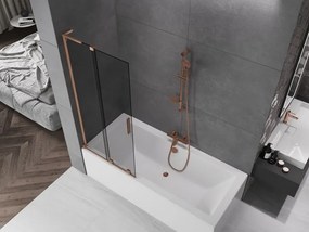 Mexen Velar L, 2-krídlová posuvná vaňová zástena 85 x 150 cm, 8mm šedé sklo, medená matná, 896-085-003-41-65
