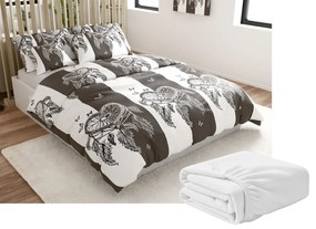 Sada mikroplyšových obliečok TIRSO sivo-biele + obliečka mikroplyš SOFT 90x200 cm biele, jednolôžko