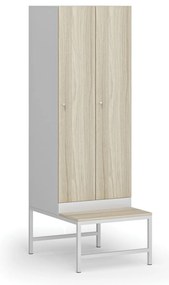 Šatníková skrinka S1 s lavičkou, 2 oddiely, 1875 x 600 x 500/800 mm, cylindrický zámok, laminované dvere, dub prírodný