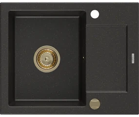 Mexen Enzo, granitový drez 576x465x174 mm, 1-komorový, čierna-zlatá metalíza so zlatým sifónom, 6506571005-75-G