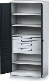 Dielenská skriňa MECHANIC, 1950x920x500 mm, 4 police, 4 zásuvky grafitová dvere