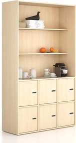 Kancelárska skriňa FRAME, 6x dvere, 2x polica, 1299 x 450 x 2162 mm, mechanický kódový zámok, breza