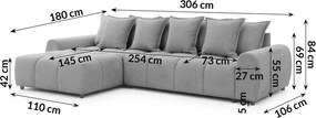 Sivá rohová pohovka (ľavý roh/s leňoškou) Albane – Ropez