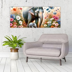 Obraz - Slonia mama, akvarel (120x50 cm)