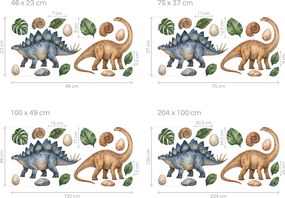 Stegosaurus a dlhokrký dinosaurus praveké akvarelové nálepky pre malých aj väčších chlapcov na stenu arch 46 x 23 cm