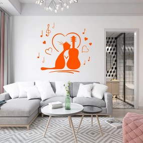 Veselá Stena Samolepka Mačička milujúca hudbu Farba: oranžová, Veľkosť: 80 x 76 cm