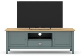 Zelenosivý/prírodný TV stolík z borovicového dreva 158x53 cm Misti – Marckeric