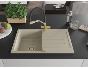 Mexen Bruno, 1-komorový granitový drez 795x495x200 mm a drezová batéria Duo, béžová, 6513-69-671701-57-G