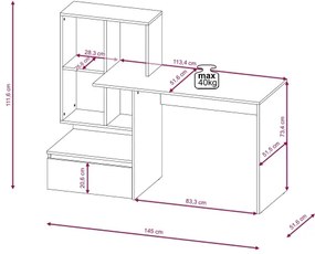Písací stôl s policou MARLO dub artisan/antracit
