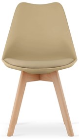 Jedálenský set 1 + 4, biely stôl TESSA 120x60 cm dekor dub + béžová stolička BALI MARK s bukovými nohami