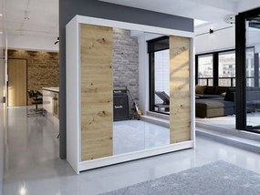 Šatníková skriňa s posuvnými dverami Bar II, Farby: čierna, Osvetlenie: osvetlenie LED RGB - farebné