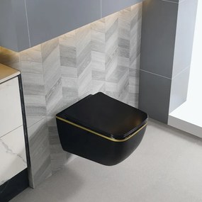 BPS-koupelny Závesná WC misa so SoftClose sedadlom HYD-6779, čierna/zlatý lem