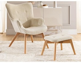 Béžové menčestrové kreslo s podnožkou Niko – Ropez
