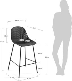 Antracitová kovová/plastová záhradná barová stolička Quinby – Kave Home