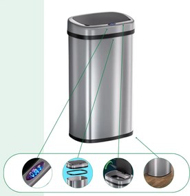 Senzorový odpadkový kôš DEUS, 58 litrov, strieborná Jurhan