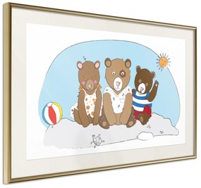 Artgeist Plagát - Teddy Bears on the Beach [Poster] Veľkosť: 60x40, Verzia: Zlatý rám s passe-partout