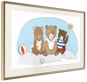 Artgeist Plagát - Teddy Bears on the Beach [Poster] Veľkosť: 45x30, Verzia: Zlatý rám